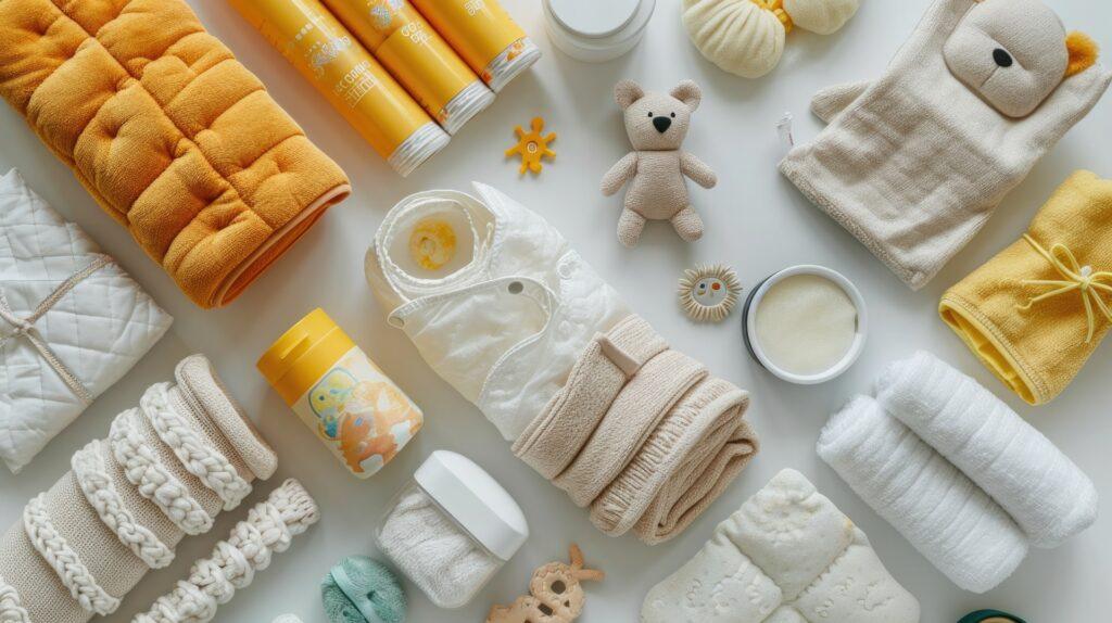 Sortierte Pflegeartikel und Textilien | Baby Produkte