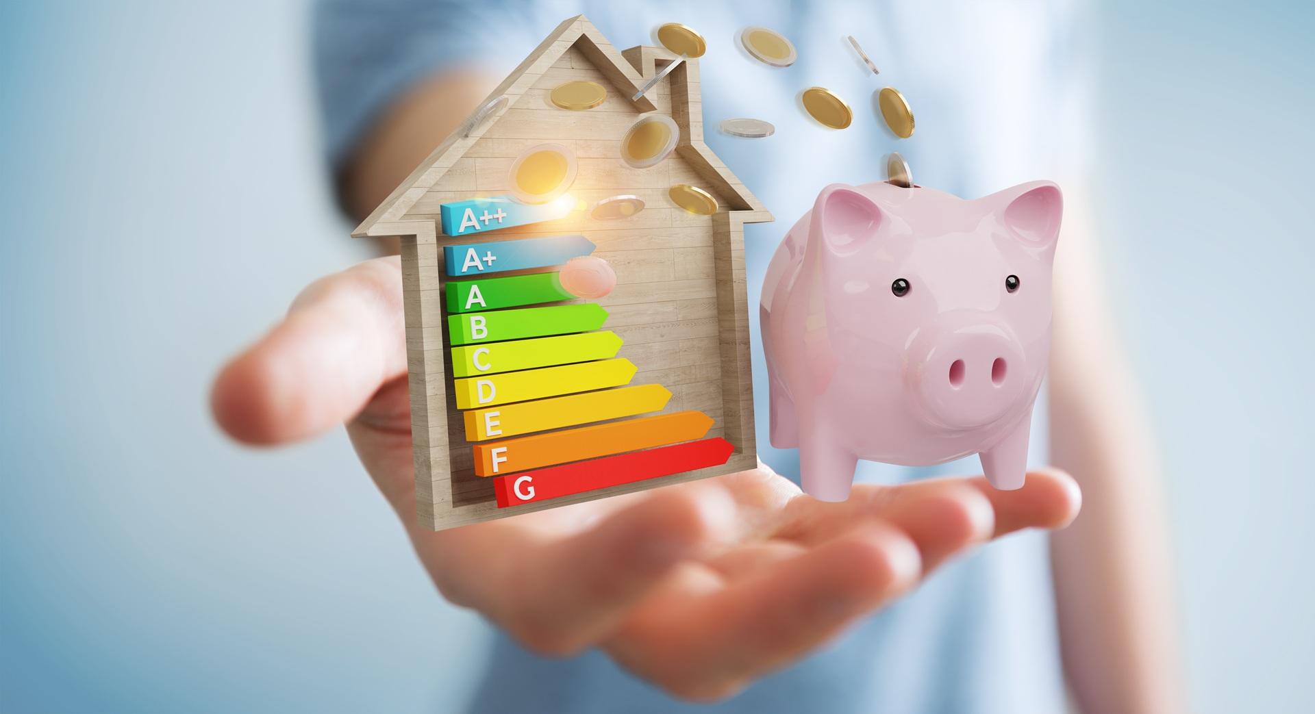 Energieeffizienzskala mit Haus und Sparschwein | Abwassertank