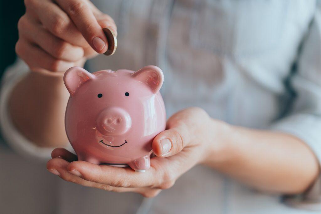 Münze wird in rosa Sparschwein gesteckt | Abwassertank